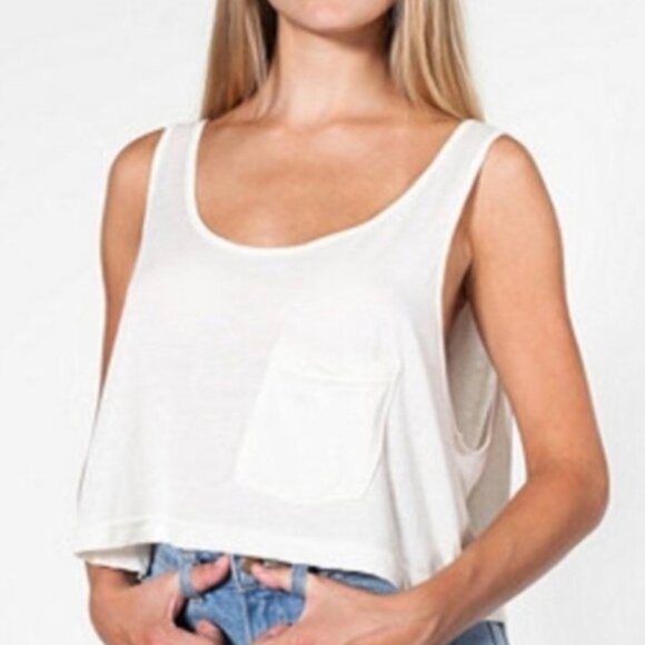 American Apparel One Size Burgundy Deep Red Crop Tank Top w Pocket - Picture 5 of 5